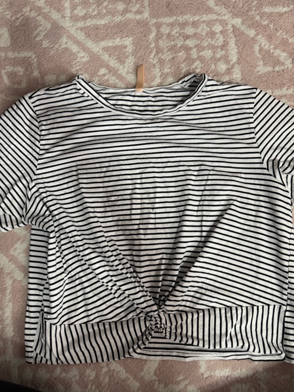 Striped Knot-Front Women’s crop Tee - Black & White